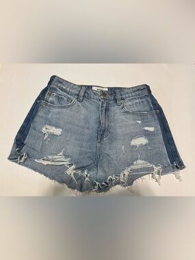 pistola Two-Tone Distressed Denim Shorts - Blue